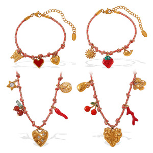 Fruit Charm <b>Bracelet</b> Set Zinc Alloy Gold Plated <b>Red</b> Rope Women's Jewelry Gift Fashion Accessory - Product Image 5