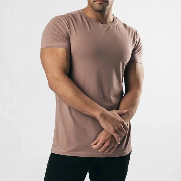 Yeni ürün % 95% pamuk 5% elastan ekip boyun kısa kollu erkek slim fit t gömlek kas fit düz spor t shirt