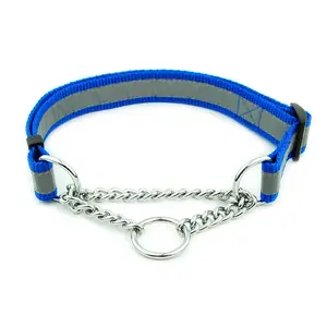 Spot wholesale pet iron chain collar anti-dog bite big dog leash P chain running adjustable reflective anti-dog pet collar