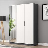 Nouvelles Armoires de Chambre à Coucher Grises, Blanches, en Bois, à Portes Battantes en Verre et Bois, avec Miroir, pour Appartement et Hôtel – Meuble de Rangement