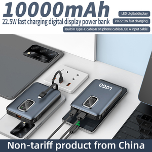 Batterie externe portable à charge rapide PD 22,5 W, haute qualité, 10000 mAh, avec câble intégré, affichage numérique - Product Image 2