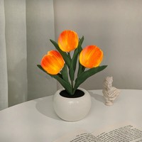 Mini Lámpara de Noche LED con Forma de Tulipán, Enchufable con Fuente de Alimentación por Batería, para Dormitorio, Hogar, Sala de Estar, Decoración, Idea de Regalo