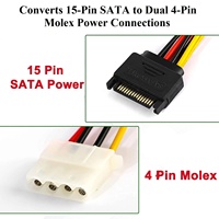 Premium 18AWG cobre SATA 15Pin macho a Dual 4Pin Molex IDE hembra Y Splitter Cable de alimentación para actualización HDD SSD