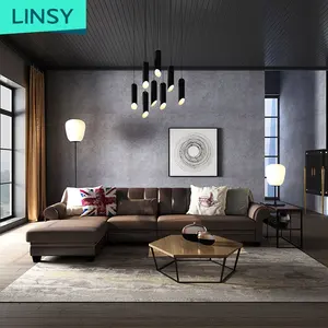 Linsy沙发分区客厅欧式皮革客厅家具真皮结合布艺沙发套装2089