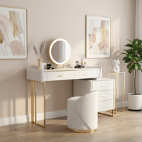 Meilleures ventes : Ensemble coiffeuse moderne européen en bois massif avec miroir éclairé et réglable, modulaire et écologique, pour appartement