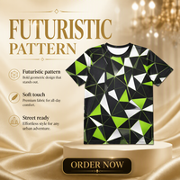 T-shirt pour homme en popeline 3D AOP 100% polyester avec motif noir lime, séchage rapide, respirant, col rond, OEM ODM