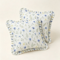 Housse de coussin en coton 100% à volants, imprimé botanique bleu bleuet, pour la décoration de chambre à coucher, vente en gros
