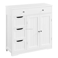 Armoire de rangement moderne en bois sur pied, durable, gain de place, 4 tiroirs, 2 portes, solution de rangement pour salle de bain, cuisine, salon