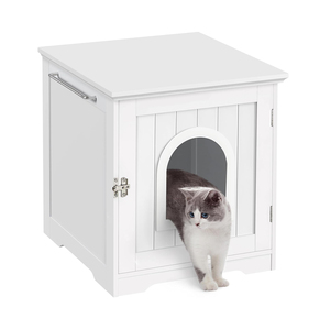 Enclos intérieur en bois pour <span class=keywords><strong>chat</strong></span>, idéal pour salle de bain, chambre et salon, avec porte, barre latérale et compartiment pour litière - Product Image 1
