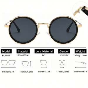 Gafas de Sol Redondas con Logotipo Personalizado, Moda Retro 2025, para Hombre y Mujer, Aleación Punk, Degradado, Protección UV400, Montura Grande - Product Image 4