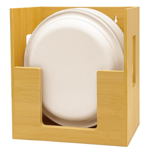 Distributeur de vaisselle en papier, support mural en bambou pour assiettes en papier, organiseur de vaisselle mural, s'adapte dans un placard, distributeur de vaisselle - Product Image 1