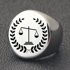 Anillo de acero inoxidable de 22 mm, redondo, grabado con láser, diseño de constelación geométrica con hojas y báscula de equilibrio, regalo de joyería para hombre - Product Image 3
