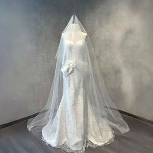 Robe de mariée sirène Jancemebr NT62 moderne et élégante, avec traîne chapelle, en dentelle, ornée de cristaux et de fleurs 3D, sans manches, coupe ajustée - Product Image 1