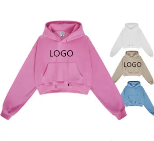 Hochwertige Winter Langarm Trainings anzug Großhandel Custom Logo Blank Yoga Crop Top Pullover Baumwolle Sweatshirt Damen Hoodies