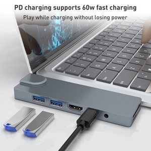 อะแดปเตอร์ SHL731 8 in 1 60W PD/RJ45/ 4K/USB <span class=keywords><strong>3</strong></span>.0 HUB สำหรับ <span class=keywords><strong>Surface</strong></span> <span class=keywords><strong>Pro</strong></span> <span class=keywords><strong>3</strong></span> / 4 / GO พร้อมแท่นวางขยายพอร์ต มีสินค้าพร้อมส่ง - Product Image 4
