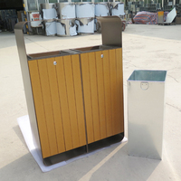 Contenedor de Basura de Acero Inoxidable para Exteriores, Comercial, para Parques y Zonas Turísticas, Contenedor de Basura de Metal y Madera para Exteriores