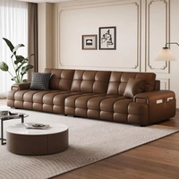 Canapé en cuir droit haut de gamme de luxe léger italien pour petit appartement, production en gros par l'usine de Foshan