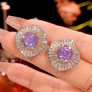 Wholesale Fashion Eco-friendly Copper 14-10mm Violet Zirconia Non Tarnish Floral Pendant <b>Earrings</b> Jewelry <b>Set</b> for Refined - Product Image 5