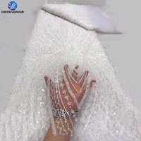 Tissu en dentelle française Sinya de luxe avec paillettes et perles, 5 yards, haute qualité, pas cher, broderie perlée, maille tulle, dentelle de mariage