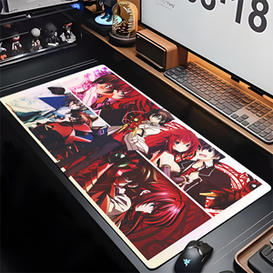 Alfombrilla de ratón grande para juegos con estampado de personajes de <span class=keywords><strong>anime</strong></span>, base de goma antideslizante con borde cosido, alfombrilla de escritorio de 900x400 mm, chica <span class=keywords><strong>anime</strong></span> de pelo rojo - Product Image 2