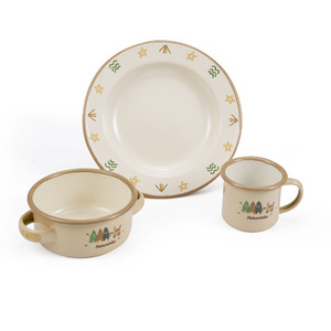 3PC Bộ Đồ Ăn Nhà Bếp Biểu Tượng Tùy Chỉnh In Trại Enamelware Trắng Cấp Thực Phẩm An Toàn Cốc Bát Tấm Thép Kim Loại Men Đặt Bữa Ăn Tối - Product Image 4