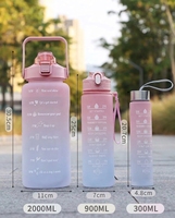 Bouteille d'eau à dégradé 3-en-1 |   Bouteille en plastique sans BPA avec marqueur de temps |   Vaisselle portable pour cadeaux, sports de plein air