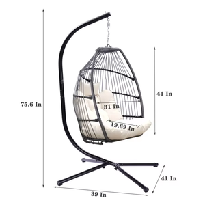 Fauteuil suspendu pliant d'extérieur en rotin, chaise balançoire en forme d'œuf avec coussin et oreiller - Product Image 2