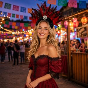 Diadema de Plumas con Calavera Personalizada para el Día de Muertos, Diadema Gótica para Halloween, Carnaval, Festival, Disfraz de Mascarada - Product Image 6