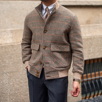 Nouvelle Veste Courte Homme Ajustée à Col et Motif Pied-de-Poule Hiver
