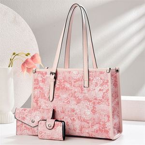 Trendy Flower Pattern Handbags Lady's Leather Totes <b>Large</b> Capacity PU Tote Bag <b>Purse</b> Set - Product Image 2