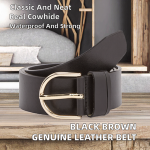 Cinturón de Cuero Genuino para Hombre, Hebilla de Aleación Plateada con Cierre Automático, Estilo Formal, Negro/Marrón - Product Image 2