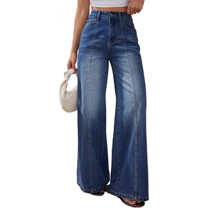 Women's Wide Leg Baggy Jeans High Waisted Relaxed Fit <b>Stretch</b> <b>Denim</b> Pants With Front Seam Simple Fashion Style - Product Image 1