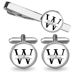 Personnalisé Argent Gravé Diamant Design Rayé Motif Père de la Mariée Marié Cadeaux Alliage Pince À Cravate Boutons De Manchette De Mariage - Product Image 3