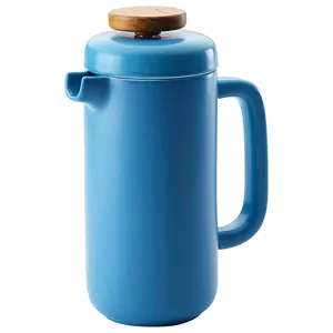 定制热销批发陶瓷蓝色咖啡压榨机迷你便携式法国压榨机咖啡机