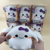 Balle Squishy Kawaii Fantôme Blanc Mochi Surprise, Jouet à Presser pour Fêtes d'Halloween et de Noël