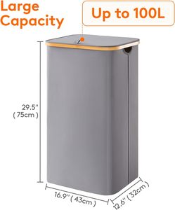Panier à linge pliable tendance de grande capacité 100L avec couvercle, poignées en bambou, sac à linge amovible, taille et couleur personnalisables pour usage domestique - Product Image 3