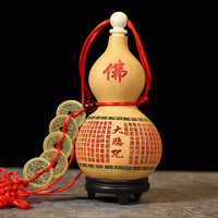 Ornement suspendu en calebasse naturelle, style bouddhiste, avec tête de dragon gravée, pièces des cinq empereurs, nœud chinois et pompon, pour la fortune et la prospérité