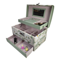 LG7320 Valise en cuir Serrure à combinaison Miroir Coiffeuse Rectangle Grande Capacité Boîte de Rangement de Bijoux Boîte à Bijoux Design