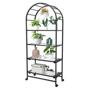 Support à fleurs, support de plantes succulentes moderne minimaliste mobile sur pied pour balcon/salon, étagère en fer forgé - Product Image 1