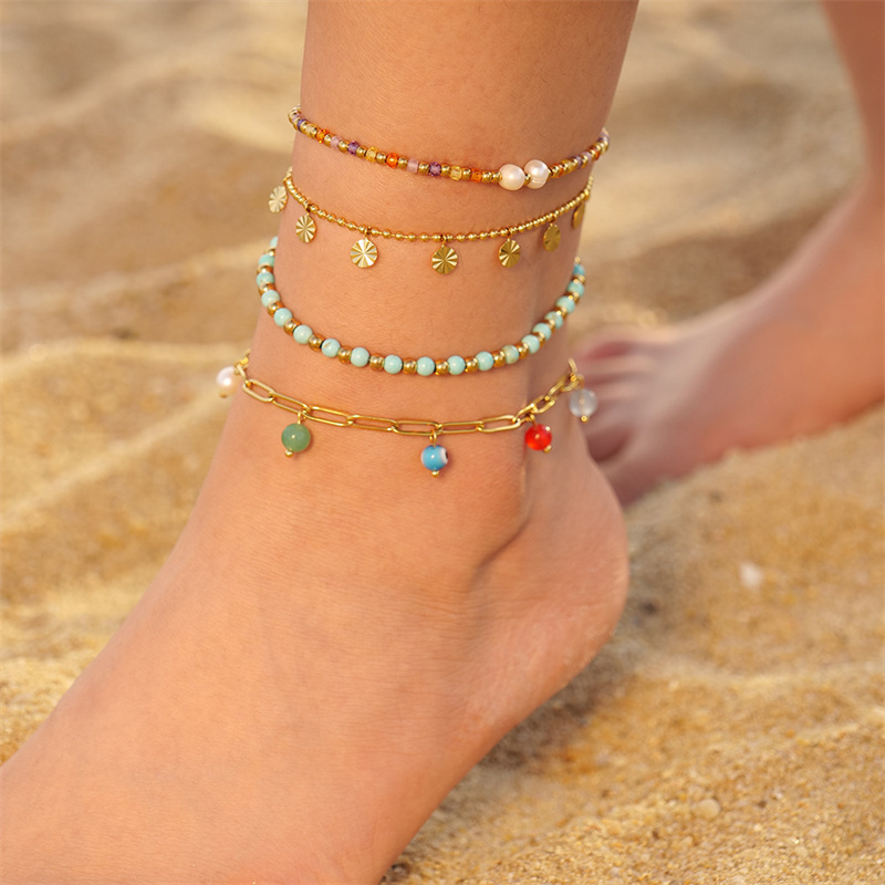 Yean Bracelet De Cheville Bohème Perles Empilables – Étoile De Mer Multicolore, Style Plage Estival Pour Femme