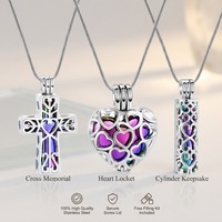 Collier urne funéraire en acier inoxydable, ensemble pendentif commémoratif pour cendres en forme de cœur, croix ou cylindre, bijoux souvenir filigrane arc-en-ciel OEM