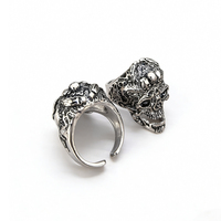Bague Totem Multi-Têtes de Mort Rétro, Bague Statement Gothique pour Motard en Acier Inoxydable Argent Vieilli