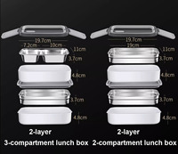 Boîte à lunch à 2 étages en acier inoxydable 304 avec couvercle en plastique pour adultes, enfants, école, bureau, micro-ondable, conteneurs alimentaires portables Bento