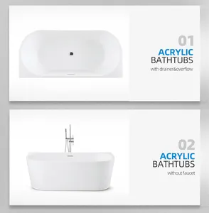 Wholesale Custom Apartment Size Bathtub 1.5m Small Acrylic Solid Surface Bath Tub Hotel Free Standing Soaking Bathtub