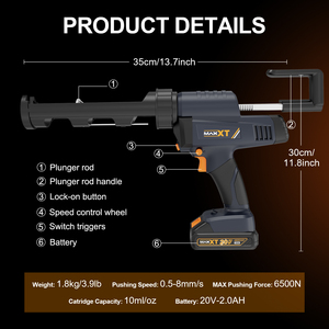 MAXXT Pistolets <span class=keywords><strong>à</strong></span> calfeutrer adhésifs portables <span class=keywords><strong>à</strong></span> <span class=keywords><strong>batterie</strong></span> automatique 20V, <span class=keywords><strong>pistolet</strong></span> <span class=keywords><strong>à</strong></span> calfeutrer sans fil en <span class=keywords><strong>silicone</strong></span> - Product Image 3