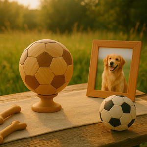 Bambu Futbol Topu Şeklinde Evcil Hayvan Kremasyon Urnesi, Köpekler ve Kediler için El Yapımı Anıt Urnesi, Büyük Kapasiteli Evde Sergileme - Product Image 3