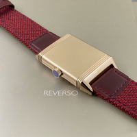 Reloj Reverso Clásico con Esfera Roja, Caja Dorada de Lujo, Correa de Cuero, Diseño Retro de Lujo, Reloj de Doble Cara Personalizado