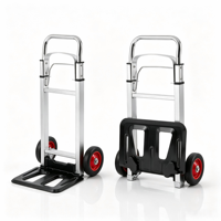 Carretilla Plegable de Aluminio con 2/4 Ruedas 2020A, Capacidad de Carga de 150 kg, Ruedas de Goma, Mango Telescópico, Plegado en 1 Segundo, Carretilla Portátil