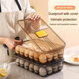 Boîte de rangement transparente pour œufs avec couvercle, plateau à œufs multicouche pour réfrigérateur, organisateur de conservation des aliments frais pour réfrigérateur - Product Image 1