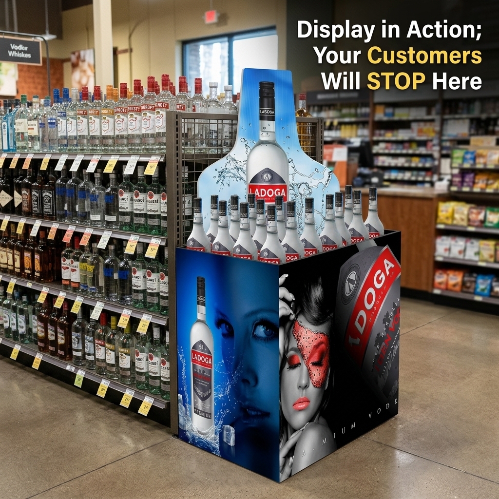 Premium Acrylic Spirits Display Gin Tequila Vodka Whiskey Bottle Glorifier Rack Countertop POS Merchandiser Retail FSDU Logo — view 2